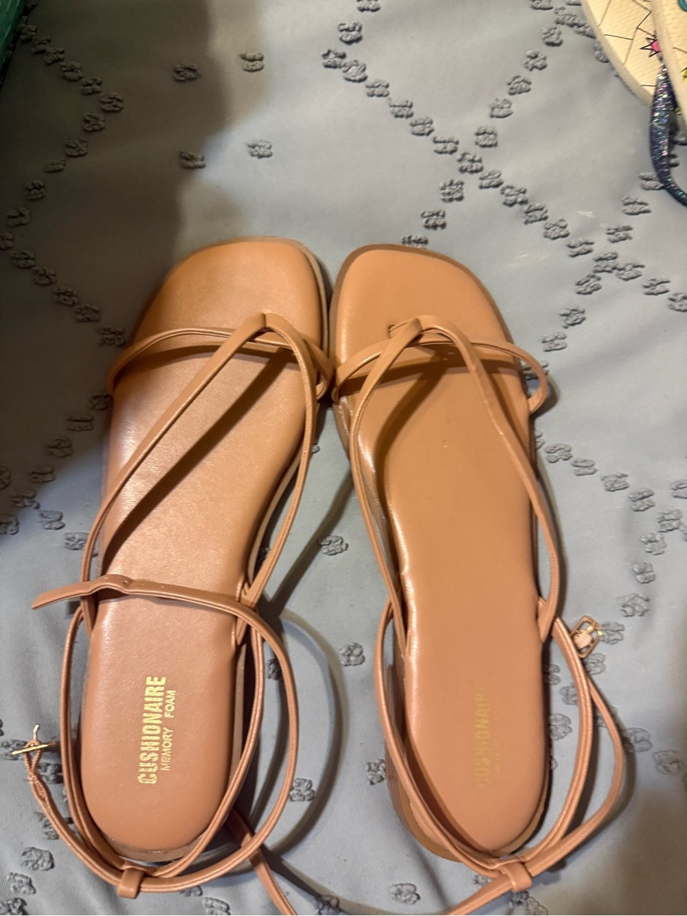 CUSHIONAIRE Tan Strappy Square-Toe Sandals for Women